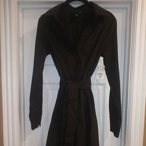 Brown button down belted dress